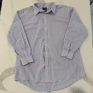 Stafford Long Sleeve Button Up Dress Shirt Mens 18 34-35 White Plaid Regular Fit